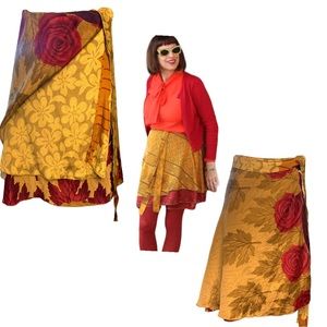 DGY Silk Layered Boho Patchwork Wrap Skirt Sz 4-12
